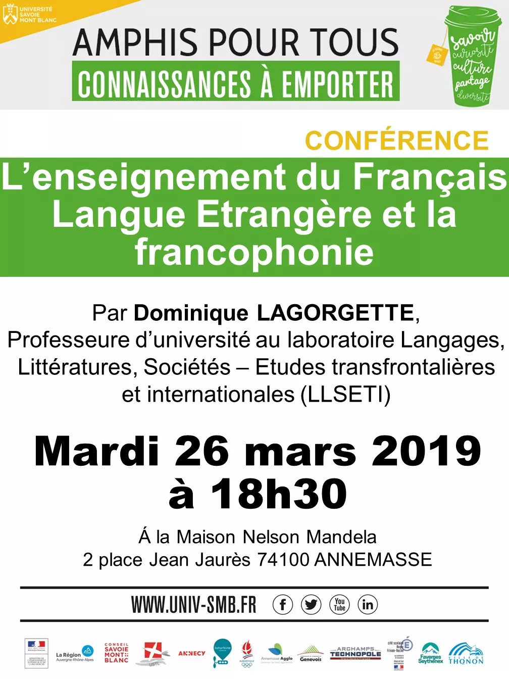 Annemasse - conférence : l'enseignement du français langue étrangère et la francophonie