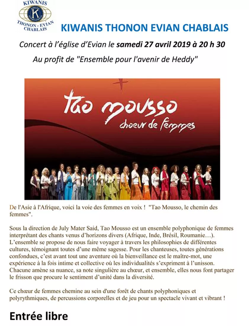 Evian -  concert de TAO MOUSSO, chœur de femmes au profit de "Ensemble pour l'avenir de Heddy"