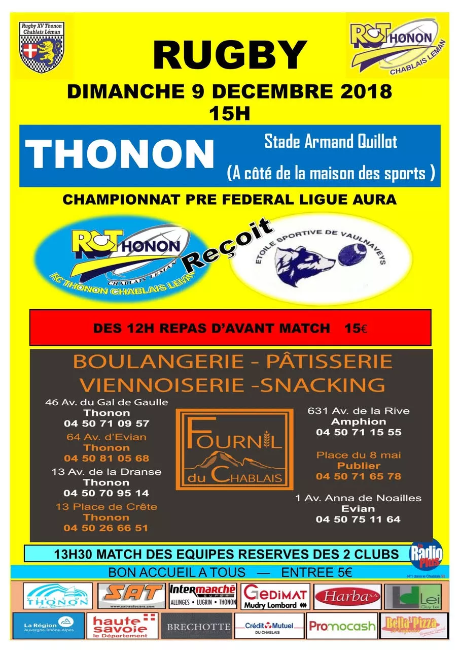 PARTENAIRE - Thonon : match du Rugby Club Thonon Chablais Léman