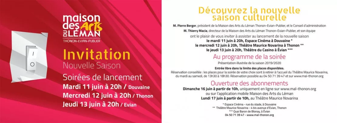 Thonon/Douvaine/Evian - soirée de lancement du programme 2019-2020 de la Maison des Arts du Léman
