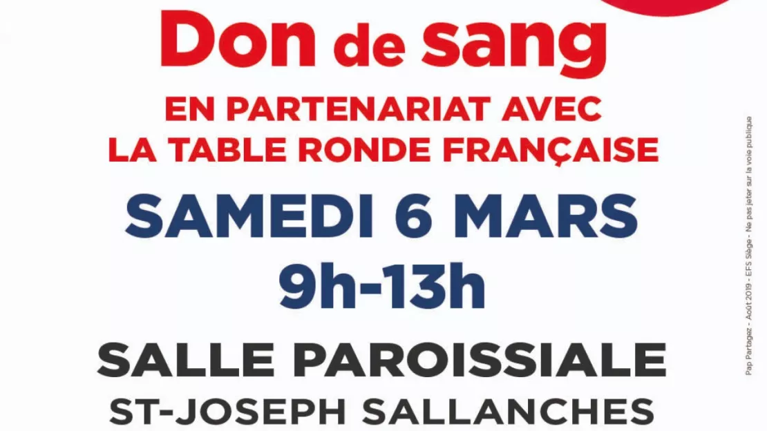 Collecte de sang exceptionnelle à Sallanches en partenariat avec la Table Ronde Française