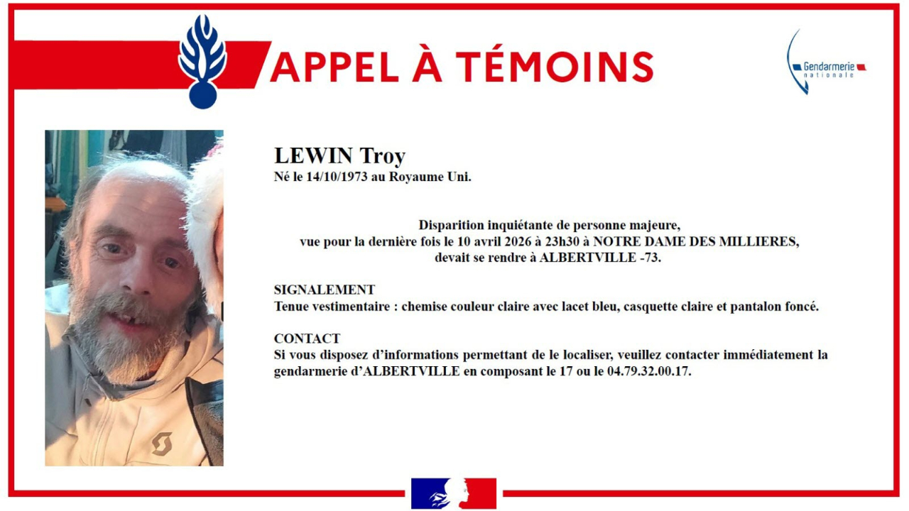 Disparition inqui&eacute;tante en Savoie : un quinquag&eacute;naire introuvable depuis vendredi, appel urgent de la gendarmerie