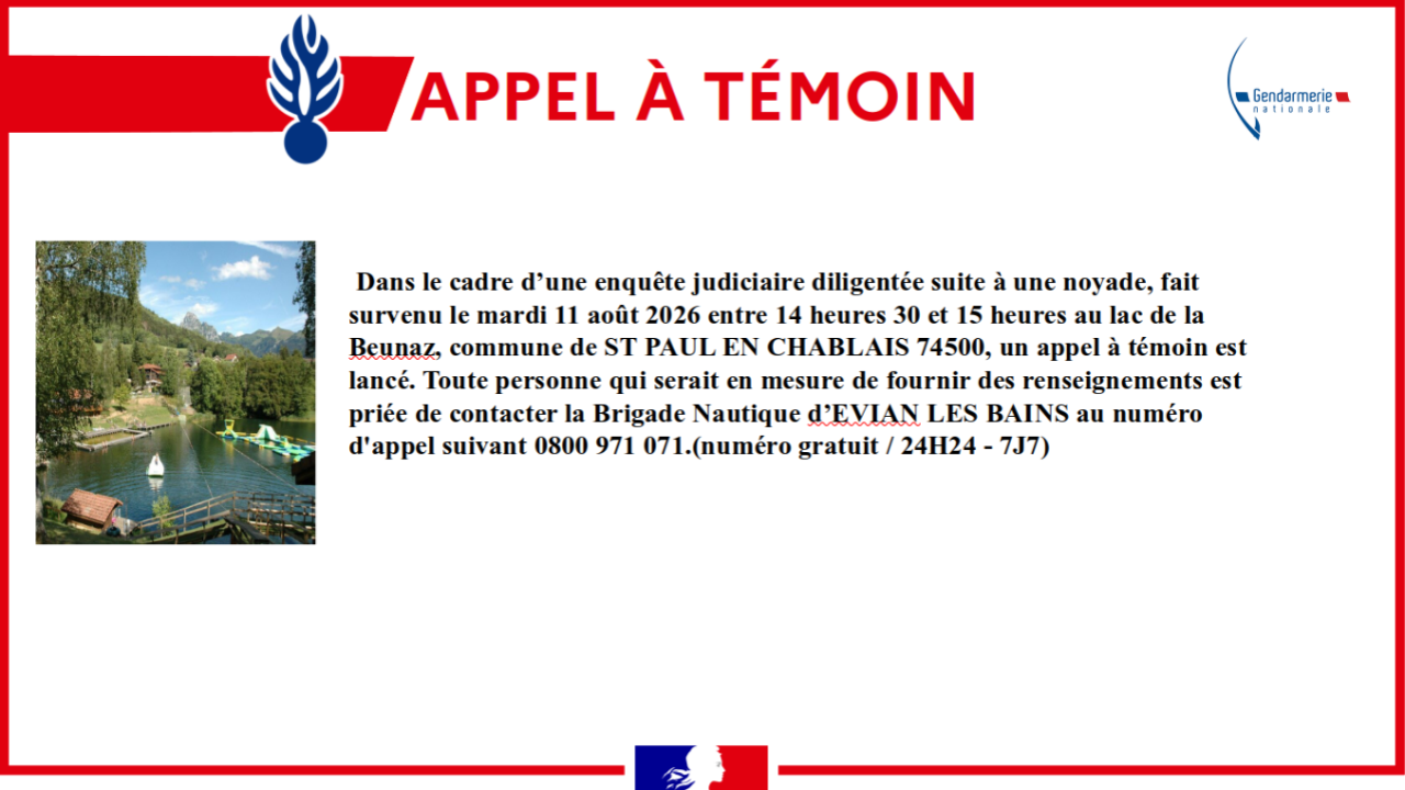 Saint-Paul-en-Chablais : Un appel à témoins après la noyade d'un adolescent Saint-Paul-en-Chablais : Un appel à témoins après la noyade d'un adolescent