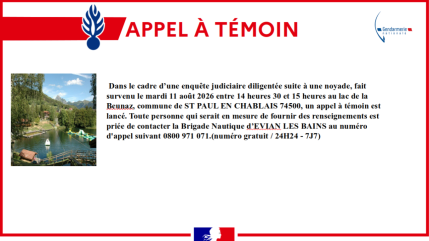 Saint-Paul-en-Chablais : Un appel &agrave; t&eacute;moins apr&egrave;s la noyade d'un adolescent